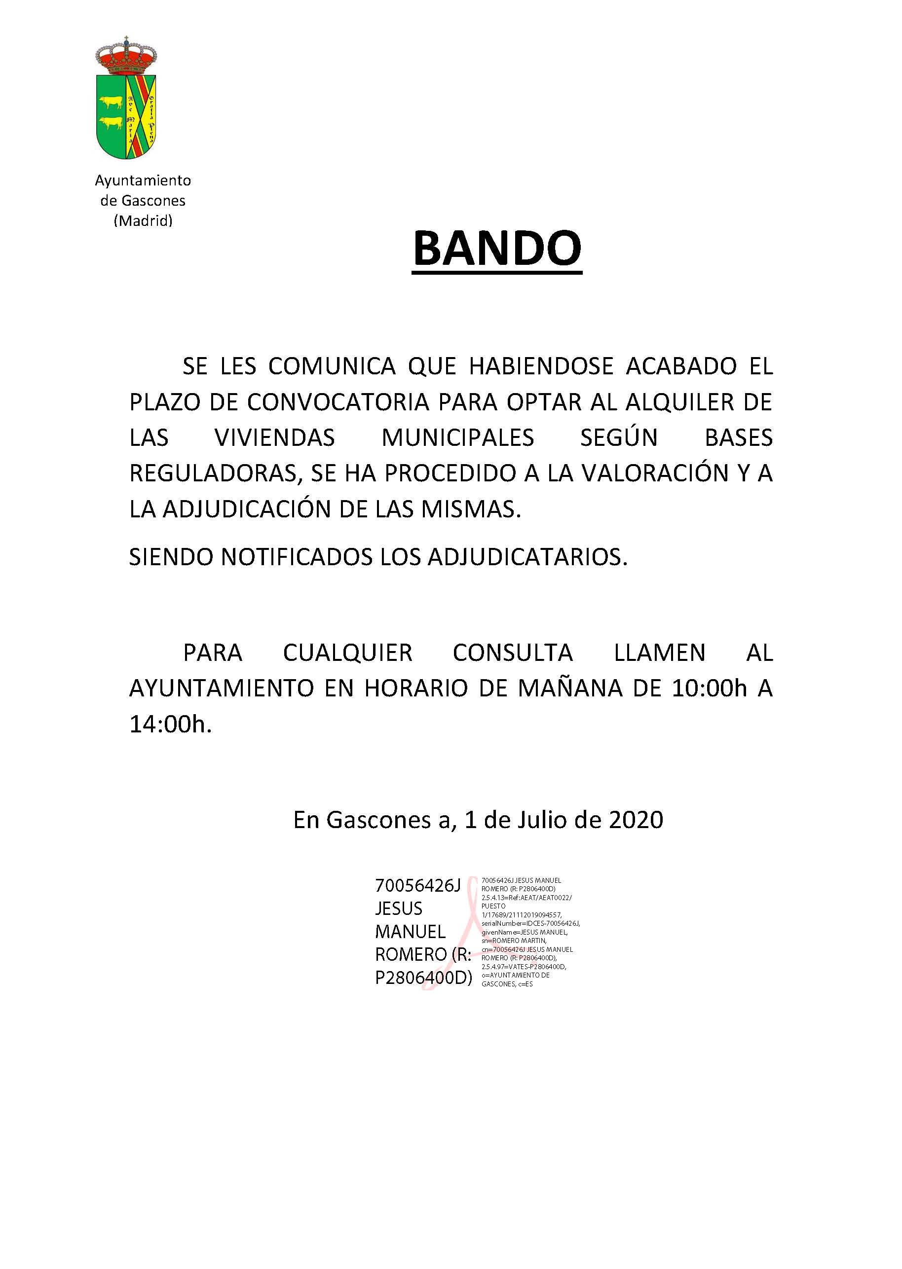anuncio en la web adjudicación de viviendas municipales