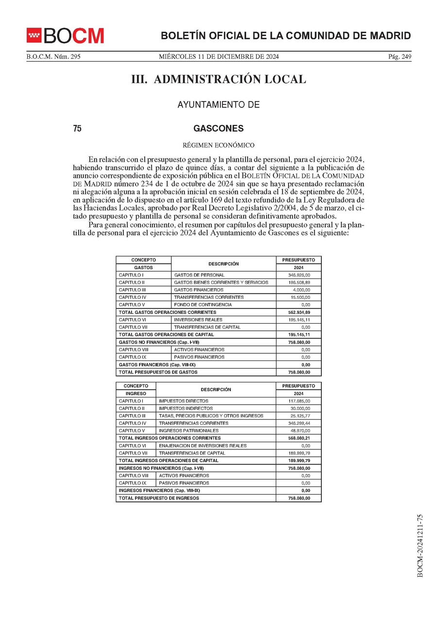 PUBLICACION DEFINITIVA BOCM PRESUPUESTO MUNICIPAL 1