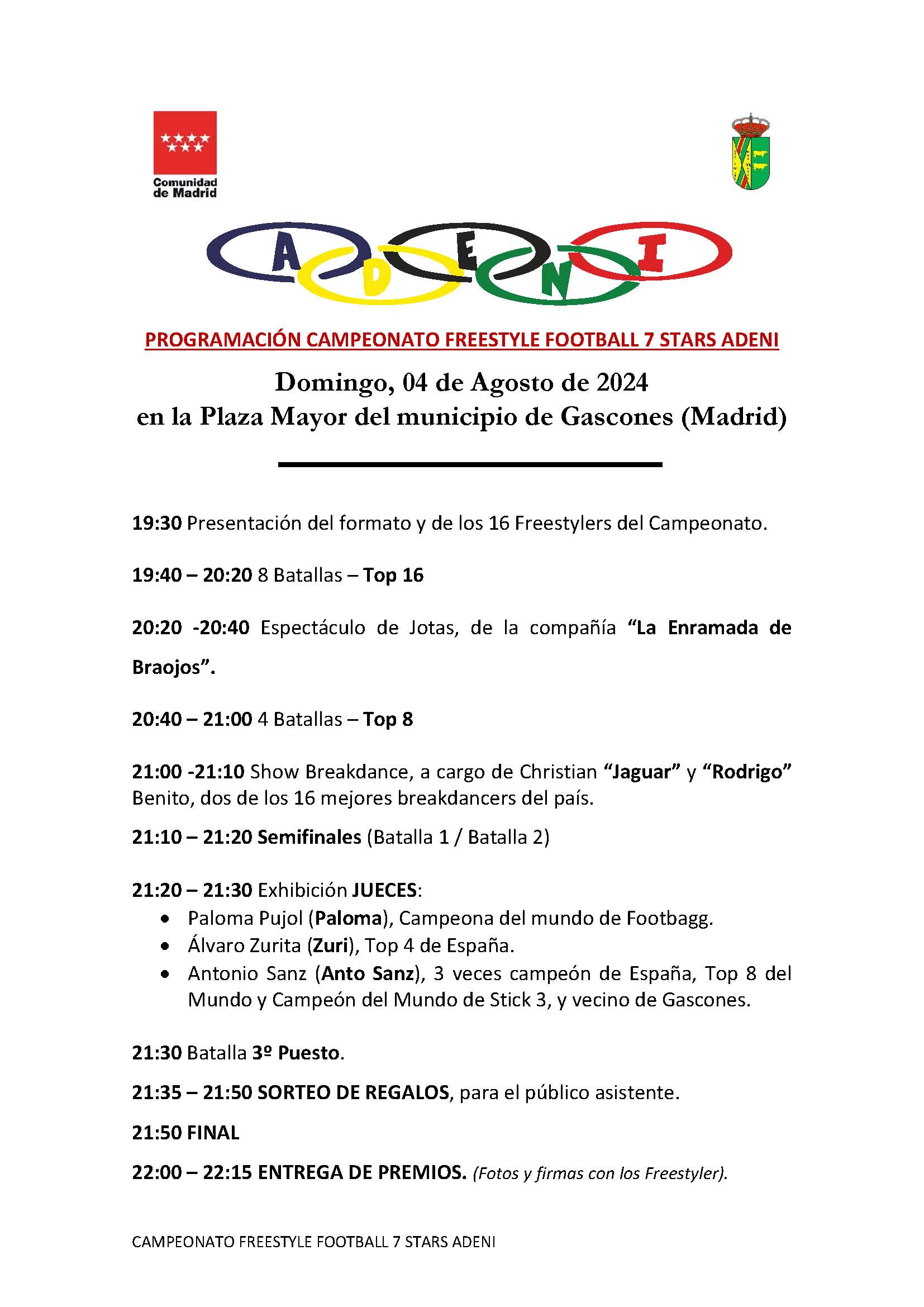 PROGRAMACIÓN CAMPEONATO FREESTYLE C.M. ADENI 2024
